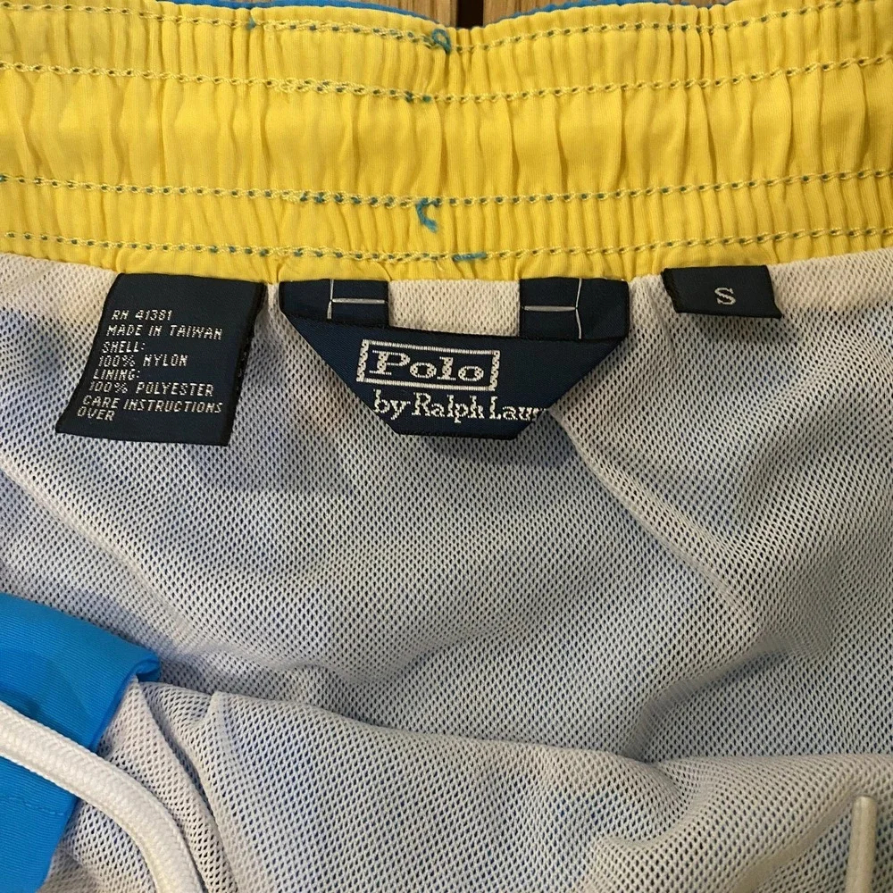 Polo Ralph Lauren VTG Traveler Solid Lined Swim Trunks Blue Beach SM